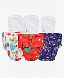 Mylo Freesize Adjustable Cloth Diapers with 3 Free Insert Oeko Tex Certified Pack of 3 - Red & Blue