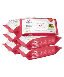 Mylo Gentle Baby Wipes with 98% Pure Water Coconut Oil & Neem With Lid Pack of 6 - 80 Wipes Each