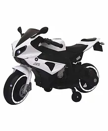 Ayaan Toys Battery Operated Ride On Bike With Balancing Wheels - Blue Black