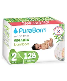PureBorn Organic Bamboo Printed Diapers Size 2 Master Pack - 128 Pieces