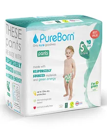PureBorn Organic Bamboo Printed Pant Diapers Size 5 Double Pack - 40 Pieces