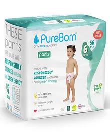 PureBorn Organic Bamboo Printed Pant Diapers Size 6 Double Pack - 36 Pieces