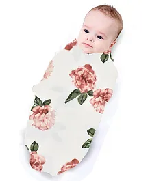 MOMISY Photoprop Floral Print Swaddle Wrapper With Bow Knot Headband - Pink