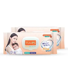TULIPS Sensitive Baby Wet Wipes With LID Peach Fruit Extract & Vitamin E Pack of 2 - 72 Pieces Each