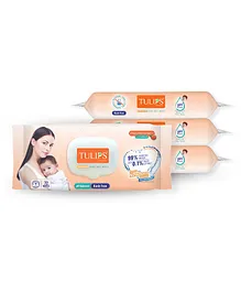 TULIPS Sensitive Baby Wet Wipes With LID Peach Fruit Extract & Vitamin E Pack of 4 - 72 Pieces Each