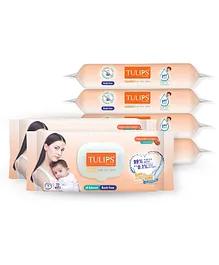 TULIPS Sensitive Baby Wet Wipes With LID Peach Fruit Extract & Vitamin E Pack of 6 - 72 Pieces Each