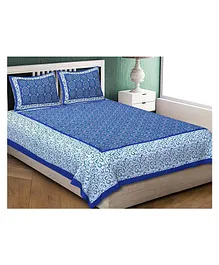 Divamee 100 % Pure Cotton Double Bedsheet With 2 Pillow Covers Jaipuri Print - Blue