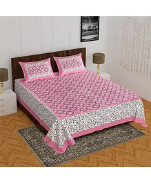 Divamee 100 % Pure Cotton Double Bedsheet With 2 Pillow Covers Jaipuri Print - Pink