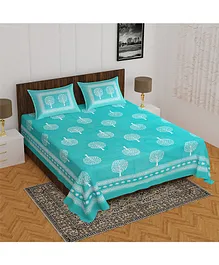 Divamee 100 % Pure Cotton Double Bedsheet With 2 Pillow Covers Jaipuri Print - Green