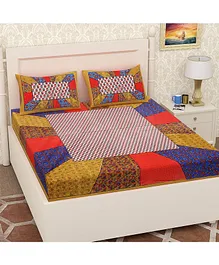 Divamee Cotton Printed Double Bedsheet With Pillow Covers - Multicolor