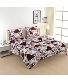 Swayam 180 TC Cotton Blend Double Bedsheet with 2 Pillow Covers And Comforter Geometric Design - Brown And White