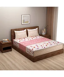 Swayam 180 TC Cotton Blend Double Bedsheet with 2 Pillow Covers Floral Design - Beige