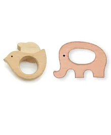 Enorme Organic Non Toxic Wooden Teethers Bird & Elephant Pack of 2 - Brown 