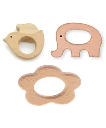 Enorme Organic & Wooden Animal Shaped Teethers Set of 3 - Brown