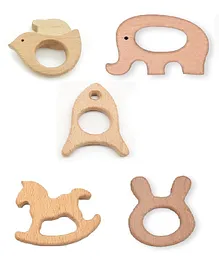 Enorme Organic Non Toxic Wooden Teethers Pack of 5 - Brown 