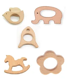 Enorme Organic Non Toxic Wooden Teethers Pack of 5 - Brown 