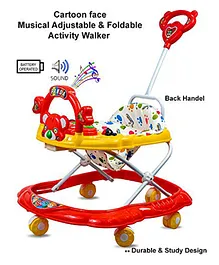 Awesome Play Activity Musical Walker with Adjustable Height and Toy Bar - Red Yellow