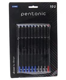 Linc Pentonic Fine Ball Pens Jar Pack of 10 - Red, Black, Blue Ink 