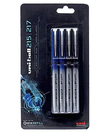 uni-ball QWiK Refill UB 215 Micro Roller Pen Blister Pack of 4 - Blue Black