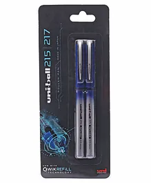 uni-ball QWiK Refill UB 215 Micro Roller Pen Blister Pack of 2 - Blue