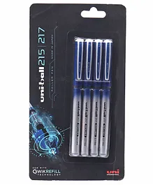 uni-ball QWiK Refill UB 217 Micro Roller Pen Blister Pack of 4 - Blue