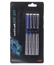 uni-ball QWiK Refill UB 217 Micro Roller Pen Blister Pack of 4 - Blue Black
