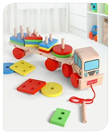 Babyhug Stack & Pull Wooden Truck Multicolor - 16 Pieces
