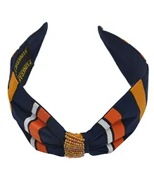Funkrafts Stripes Print And Beads Embroidery Knotted Headband - Blue