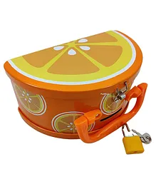FunBlast Money Saving Orange Shaped Tin Coin Bank with Lock and Key - Yellow Orange