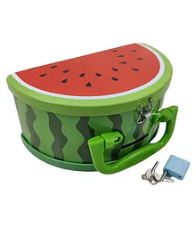 FunBlast Money Saving Watermelon Shaped Tin Coin Bank with Lock & Key - Green Red