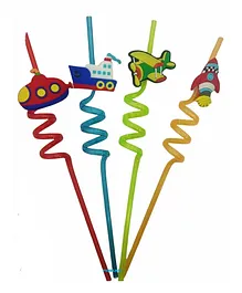 FunBlast Reusable Spiral Straws Pack of 4 (Color May Vary)