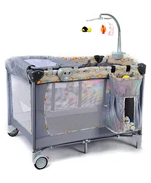 Dotmom Portable Crib With Toy Bar - Grey