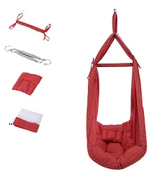 Be 1st  100 % Cotton Infant Baby Swing Cradle With Mosquito Net  - Red