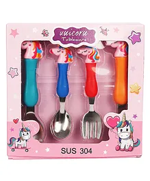 FFC Stainless Steel Cutlery Set Unicorn Themed Pack of 4 - Multicolour