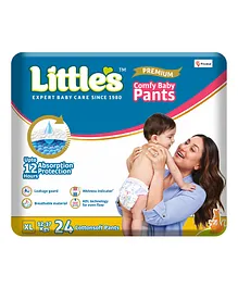 Little's Comfy Baby Pants Diapers Extra Large Size with Wetness Indicator and 12 hours Absorption, XL  - 24 Pieces