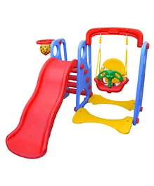Ehomekart Garden Slide & Swing Combo with Basketball Hoop - Red Blue