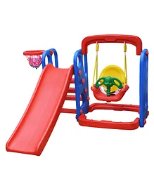 Ehomekart Garden Slide & Swing Combo with Basketball Hoop - Red Blue
