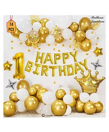 Balloon Junction Gold Theme First Birthday Banner with Crown and Star Party Decoration Kit - 74 Pieces