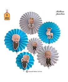 Balloon Junction Paper Fans for Party Decoration Boss Baby Theme - 6 Pieces