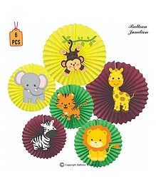 Balloon Junction Paper Fans for Party Decoration Jungle Safari Animal Theme  - 6 Pieces