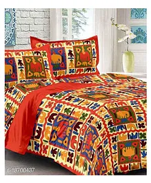 Jaipur Gate 144 TC Cotton Double Bedsheet with 2 Pillow Covers City Elephant - Maroon