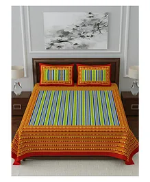 Jaipur Gate 144 TC Cotton Double Bedsheet Stripped Print With Two Pillow Covers - Multicolour