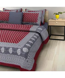 Jaipur Gate 144 TC Printed Cotton Double Bedsheet with 2 Pillow Covers - Maroon