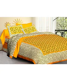 Jaipur Gate 144 TC Printed Cotton Double Bedsheet with 2 Pillow Covers - Yellow
