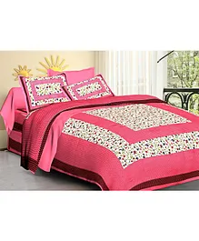 Jaipur Gate Cotton 144 TC Printed Cotton Double Bedsheet with 2 Pillow Covers - Pink