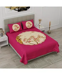 Jaipur Gate 144 TC Polka Dot and Tree Printed Cotton Double Bedsheet With 2 Pillow Covers - Pink