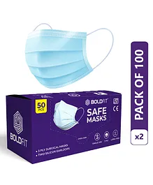Boldfit 3 Layer Surgical Masks With Nose Pin Blue Pack Of 2 - 50 Pieces Each