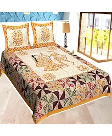 Jaipur Gate 144 TC Marwari Dandiya Printed Cotton Double Bedsheet With 2 Pillow Covers - Multicolour