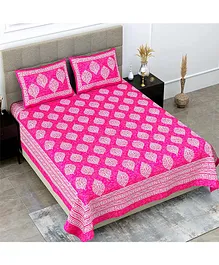 Jaipur Gate Cotton 144 Shakarpara Print Cotton Double Bedsheet with 2 Pillow Covers - Pink