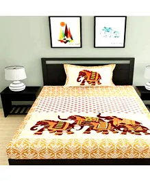 Jaipur Gate Cotton 144 TC Printed Cotton Double Bedsheet with 2 Pillow Covers - Orange